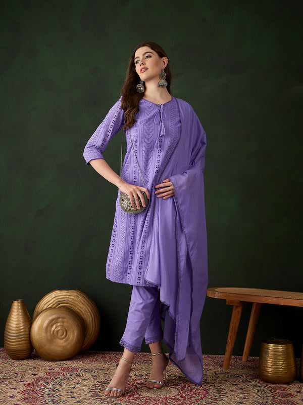 Women Schifilli Embroidered Kurta With Trousers & Dupatta