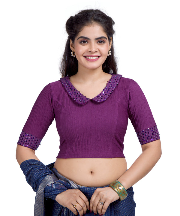 Stretchy Blouse in Jacquard Fabric with Multicolour Sequence (414)