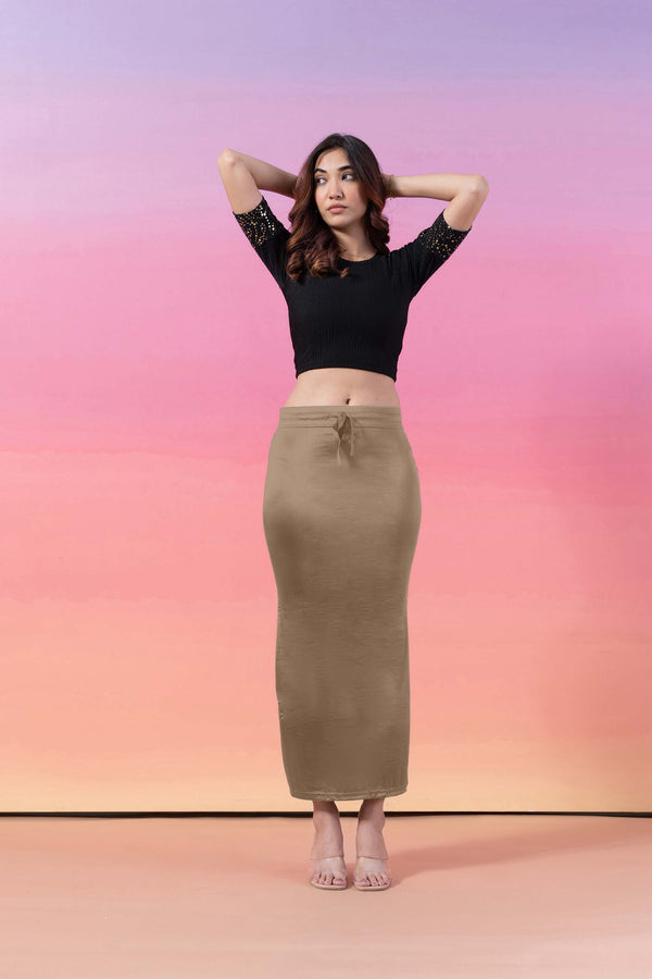 Beige - Stretchy Satin Saree Shapewear