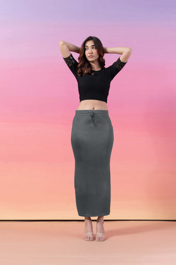 Grey - Stretchy Satin Saree Shapewear